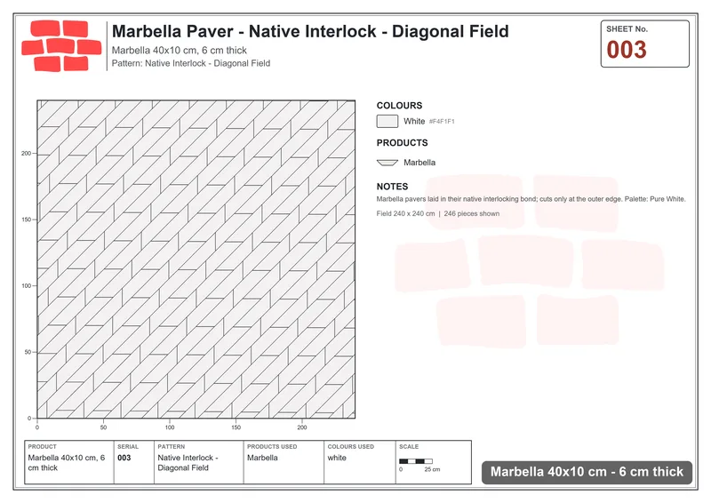Interlock (Pasco) 40x10 cm · MAR-003 · Native Interlock - Diagonal Field · Laying plan Interlock (Pasco) 40x10 cm · MAR-003 · Native Interlock - Diagonal Field · Laying plan