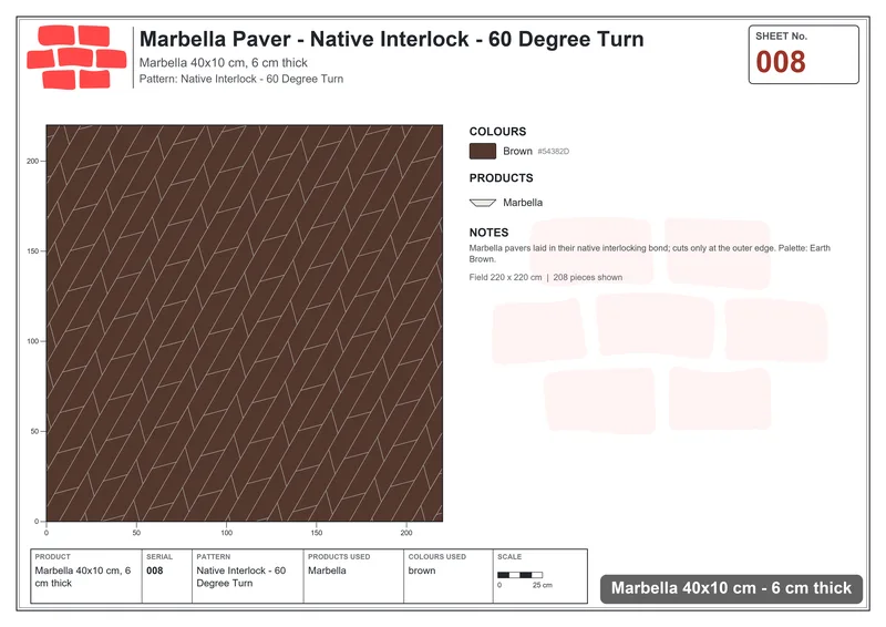 Interlock (Pasco) 40x10 cm · MAR-008 · Native Interlock - 60 Degree Turn · Laying plan Interlock (Pasco) 40x10 cm · MAR-008 · Native Interlock - 60 Degree Turn · Laying plan