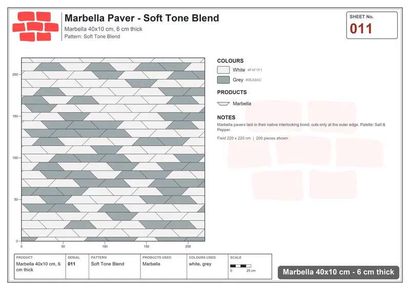 Interlock (Pasco) 40x10 cm · MAR-011 · Soft Tone Blend · Laying plan Interlock (Pasco) 40x10 cm · MAR-011 · Soft Tone Blend · Laying plan