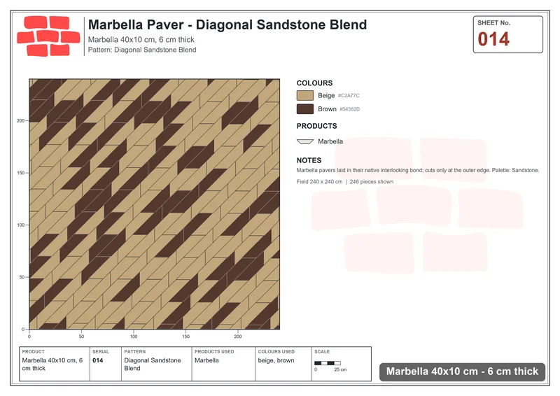 Interlock (Pasco) 40x10 cm · MAR-014 · Diagonal Sandstone Blend · Laying plan Interlock (Pasco) 40x10 cm · MAR-014 · Diagonal Sandstone Blend · Laying plan
