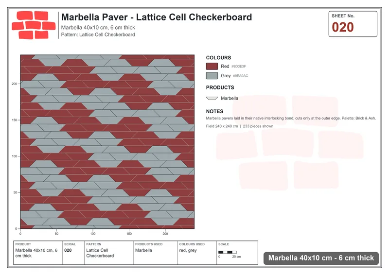 Interlock (Pasco) 40x10 cm · MAR-020 · Lattice Cell Checkerboard · Laying plan Interlock (Pasco) 40x10 cm · MAR-020 · Lattice Cell Checkerboard · Laying plan