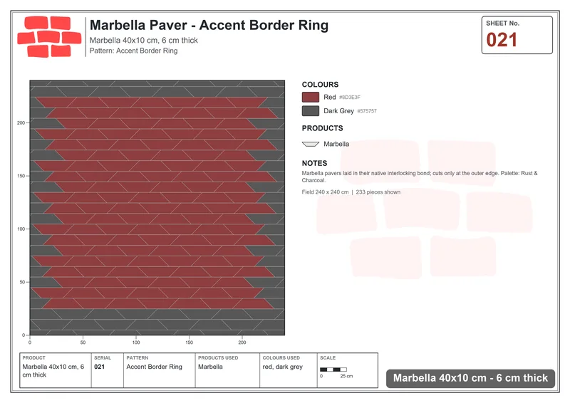 Interlock (Pasco) 40x10 cm · MAR-021 · Accent Border Ring · Laying plan Interlock (Pasco) 40x10 cm · MAR-021 · Accent Border Ring · Laying plan