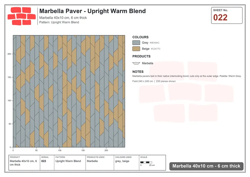 Interlock (Pasco) 40x10 cm · MAR-022 · Upright Warm Blend · Laying plan Interlock (Pasco) 40x10 cm · MAR-022 · Upright Warm Blend · Laying plan