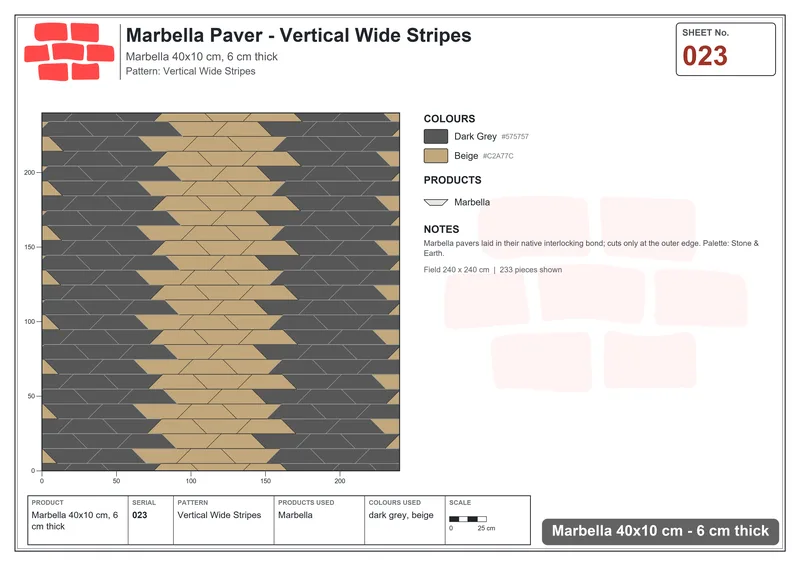 Interlock (Pasco) 40x10 cm · MAR-023 · Vertical Wide Stripes · Laying plan Interlock (Pasco) 40x10 cm · MAR-023 · Vertical Wide Stripes · Laying plan
