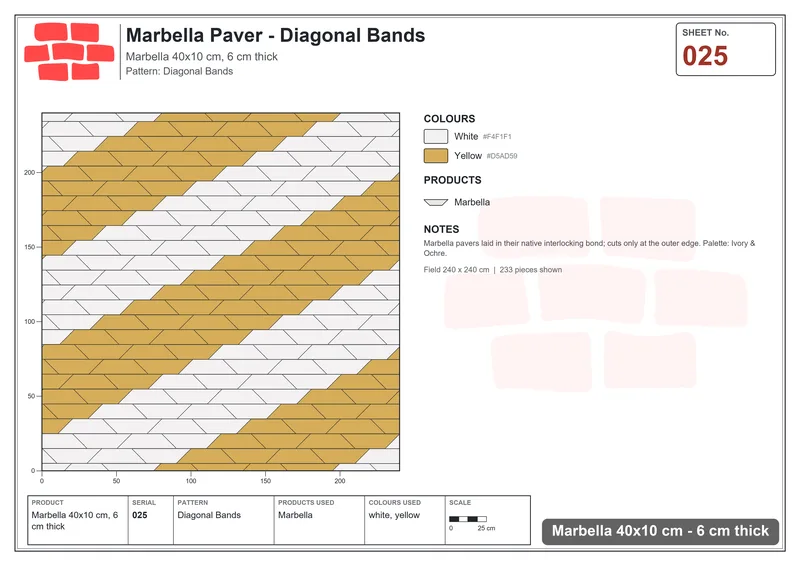 Interlock (Pasco) 40x10 cm · MAR-025 · Diagonal Bands · Laying plan Interlock (Pasco) 40x10 cm · MAR-025 · Diagonal Bands · Laying plan