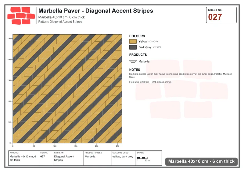 Interlock (Pasco) 40x10 cm · MAR-027 · Diagonal Accent Stripes · Laying plan Interlock (Pasco) 40x10 cm · MAR-027 · Diagonal Accent Stripes · Laying plan