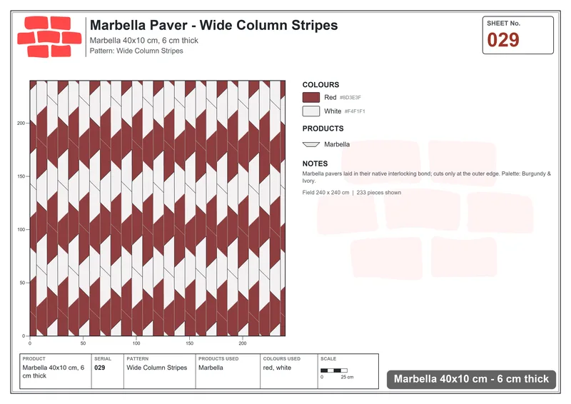 Interlock (Pasco) 40x10 cm · MAR-029 · Wide Column Stripes · Laying plan Interlock (Pasco) 40x10 cm · MAR-029 · Wide Column Stripes · Laying plan