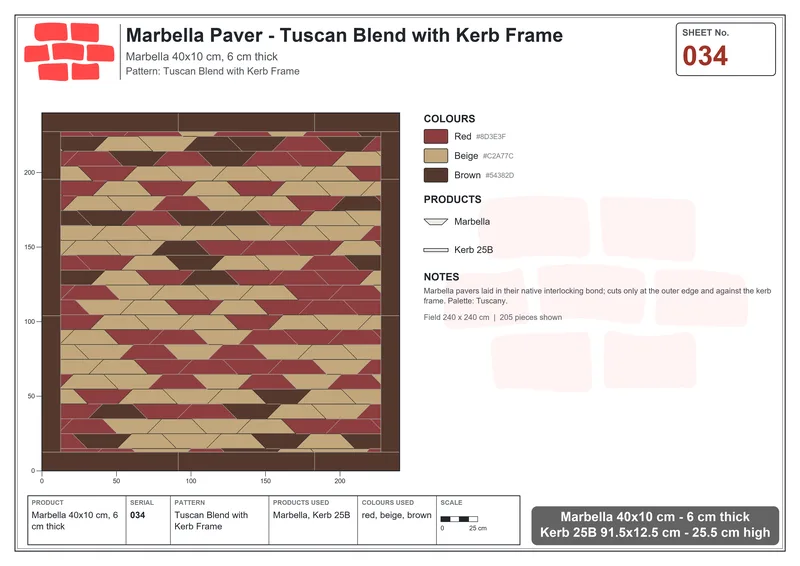 Interlock (Pasco) 40x10 cm · MAR-034 · Tuscan Blend with Kerb Frame · Laying plan Interlock (Pasco) 40x10 cm · MAR-034 · Tuscan Blend with Kerb Frame · Laying plan