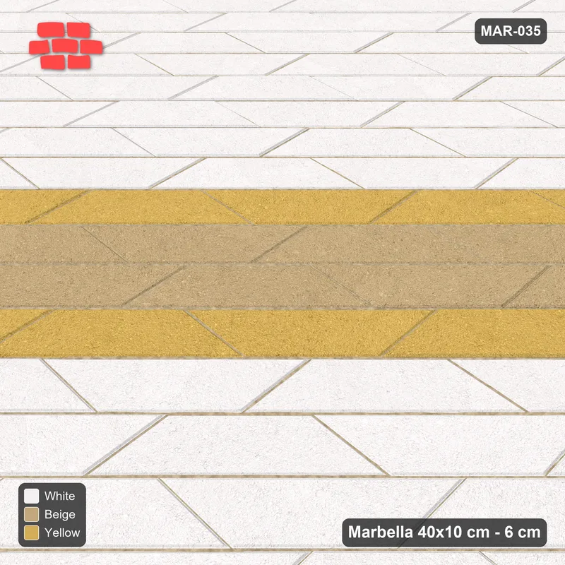 Interlock (Pasco) 40x10 cm · MAR-035 · Diagonal Golden Band with Sand Lines · Side view Interlock (Pasco) 40x10 cm · MAR-035 · Diagonal Golden Band with Sand Lines · Side view