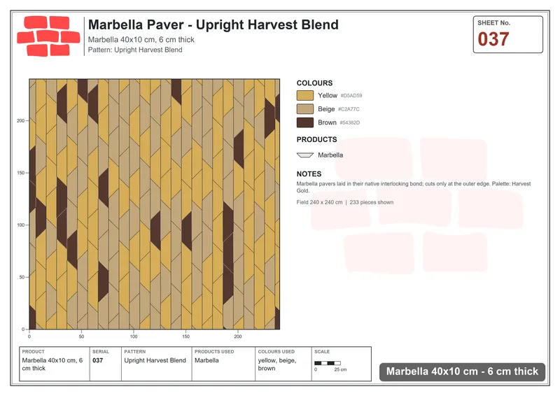 Interlock (Pasco) 40x10 cm · MAR-037 · Upright Harvest Blend · Laying plan Interlock (Pasco) 40x10 cm · MAR-037 · Upright Harvest Blend · Laying plan