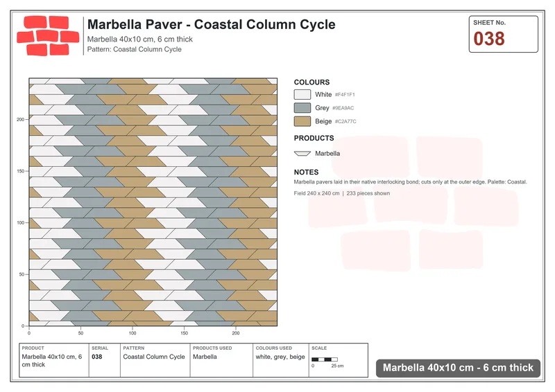 Interlock (Pasco) 40x10 cm · MAR-038 · Coastal Column Cycle · Laying plan Interlock (Pasco) 40x10 cm · MAR-038 · Coastal Column Cycle · Laying plan