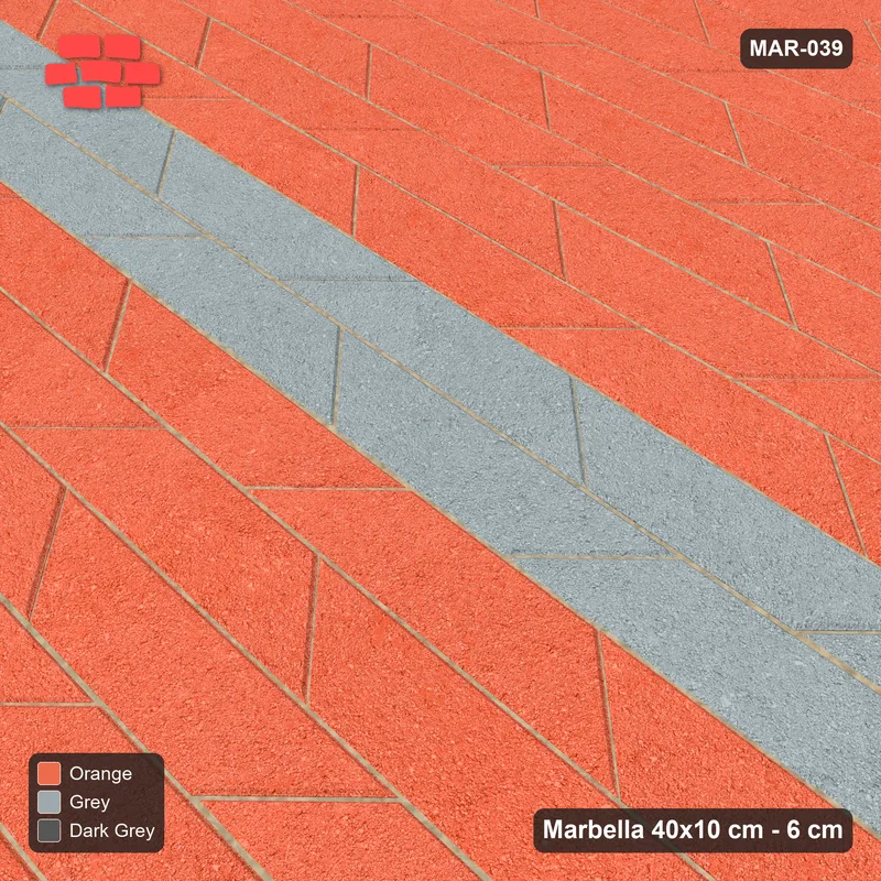 Interlock (Pasco) 40x10 cm · MAR-039 · Sunset Band with Slate Kerb · Side view Interlock (Pasco) 40x10 cm · MAR-039 · Sunset Band with Slate Kerb · Side view