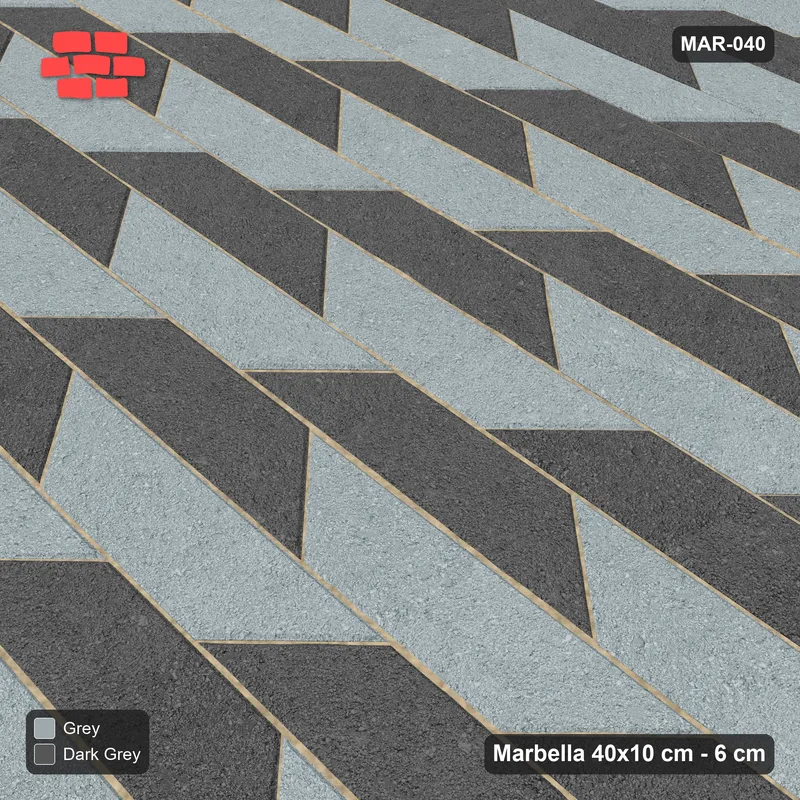 Interlock (Pasco) 40x10 cm · MAR-040 · Interlocking Pairs with Kerb Frame · Side view Interlock (Pasco) 40x10 cm · MAR-040 · Interlocking Pairs with Kerb Frame · Side view
