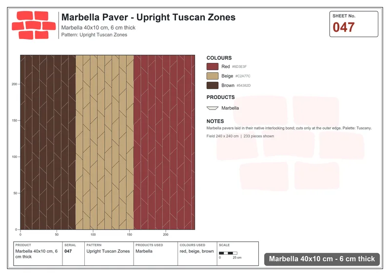 Interlock (Pasco) 40x10 cm · MAR-047 · Upright Tuscan Zones · Laying plan Interlock (Pasco) 40x10 cm · MAR-047 · Upright Tuscan Zones · Laying plan