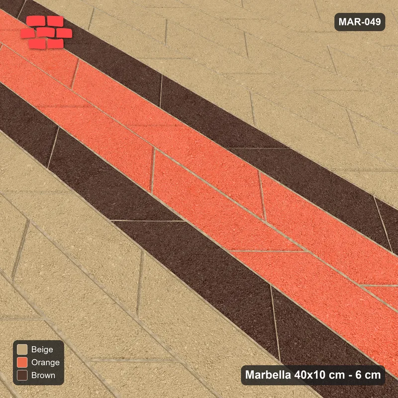 Interlock (Pasco) 40x10 cm · MAR-049 · Orange Band with Brown Lines and Kerb · Side view Interlock (Pasco) 40x10 cm · MAR-049 · Orange Band with Brown Lines and Kerb · Side view