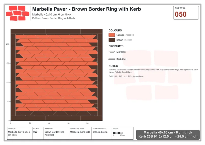 Interlock (Pasco) 40x10 cm · MAR-050 · Brown Border Ring with Kerb · Laying plan Interlock (Pasco) 40x10 cm · MAR-050 · Brown Border Ring with Kerb · Laying plan