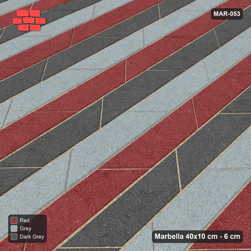 Interlock (Pasco) 40x10 cm · MAR-053 · Upright Three-Tone Chevron Courses - Urban Brick · Side view Interlock (Pasco) 40x10 cm · MAR-053 · Upright Three-Tone Chevron Courses - Urban Brick · Side view