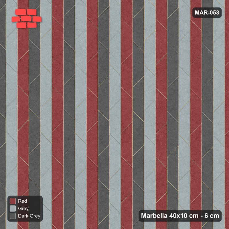 Interlock (Pasco) 40x10 cm · MAR-053 · Upright Three-Tone Chevron Courses - Urban Brick · Top view Interlock (Pasco) 40x10 cm · MAR-053 · Upright Three-Tone Chevron Courses - Urban Brick · Top view