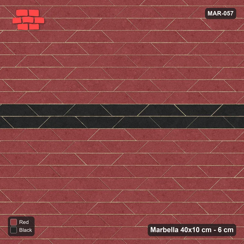 Interlock (Pasco) 40x10 cm · MAR-057 · Central Feature Band - Red & Black · Top view Interlock (Pasco) 40x10 cm · MAR-057 · Central Feature Band - Red & Black · Top view