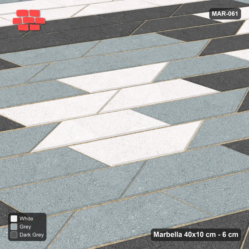 Interlock (Pasco) 40x10 cm · MAR-061 · 60-Degree Concentric Square Rings - Monochrome · Side view Interlock (Pasco) 40x10 cm · MAR-061 · 60-Degree Concentric Square Rings - Monochrome · Side view