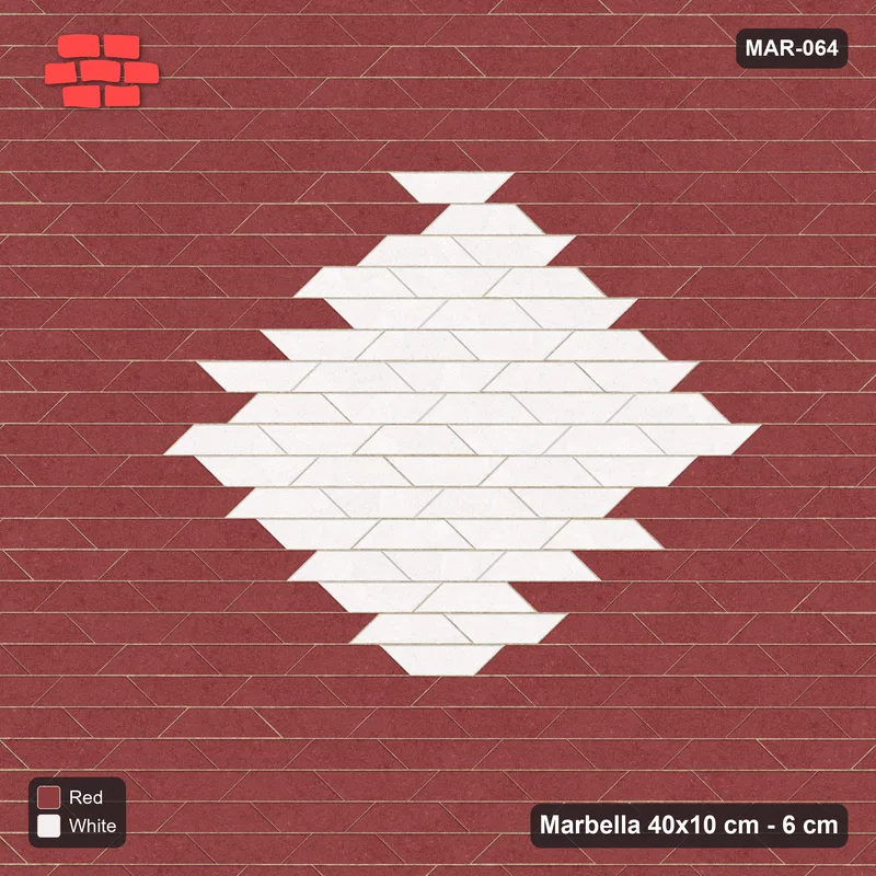 Interlock (Pasco) 40x10 cm · MAR-064 · Central Diamond Medallion - Burgundy & Ivory · Top view Interlock (Pasco) 40x10 cm · MAR-064 · Central Diamond Medallion - Burgundy & Ivory · Top view