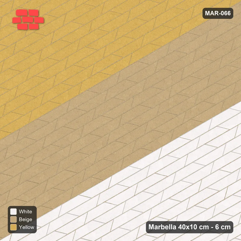 Interlock (Pasco) 40x10 cm · MAR-066 · 30-Degree Three Tone Zones - Golden Sand with Kerb Frame · Top view Interlock (Pasco) 40x10 cm · MAR-066 · 30-Degree Three Tone Zones - Golden Sand with Kerb Frame · Top view