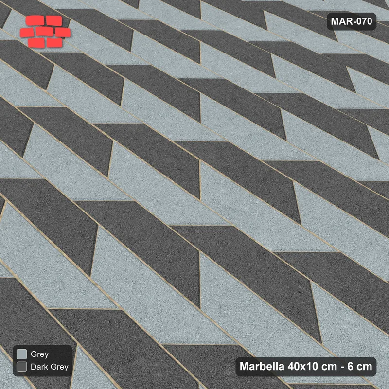Interlock (Pasco) 40x10 cm · MAR-070 · Two-Tone Interlocking Pairs - Charcoal Edge · Side view Interlock (Pasco) 40x10 cm · MAR-070 · Two-Tone Interlocking Pairs - Charcoal Edge · Side view