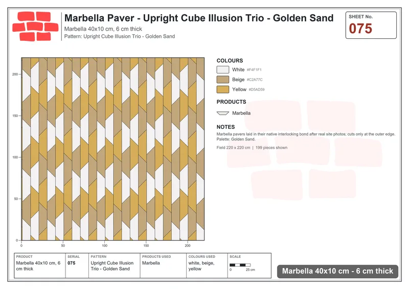 Interlock (Pasco) 40x10 cm · MAR-075 · Upright Cube Illusion Trio - Golden Sand · Laying plan Interlock (Pasco) 40x10 cm · MAR-075 · Upright Cube Illusion Trio - Golden Sand · Laying plan