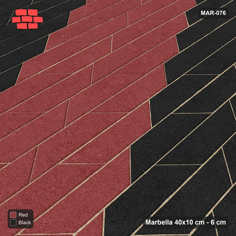 Interlock (Pasco) 40x10 cm · MAR-076 · Upright Diagonal Bands - Red & Black with Kerb Frame · Side view Interlock (Pasco) 40x10 cm · MAR-076 · Upright Diagonal Bands - Red & Black with Kerb Frame · Side view