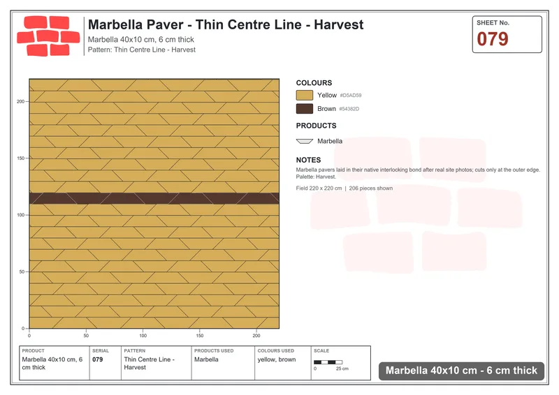 Interlock (Pasco) 40x10 cm · MAR-079 · Thin Centre Line - Harvest · Laying plan Interlock (Pasco) 40x10 cm · MAR-079 · Thin Centre Line - Harvest · Laying plan