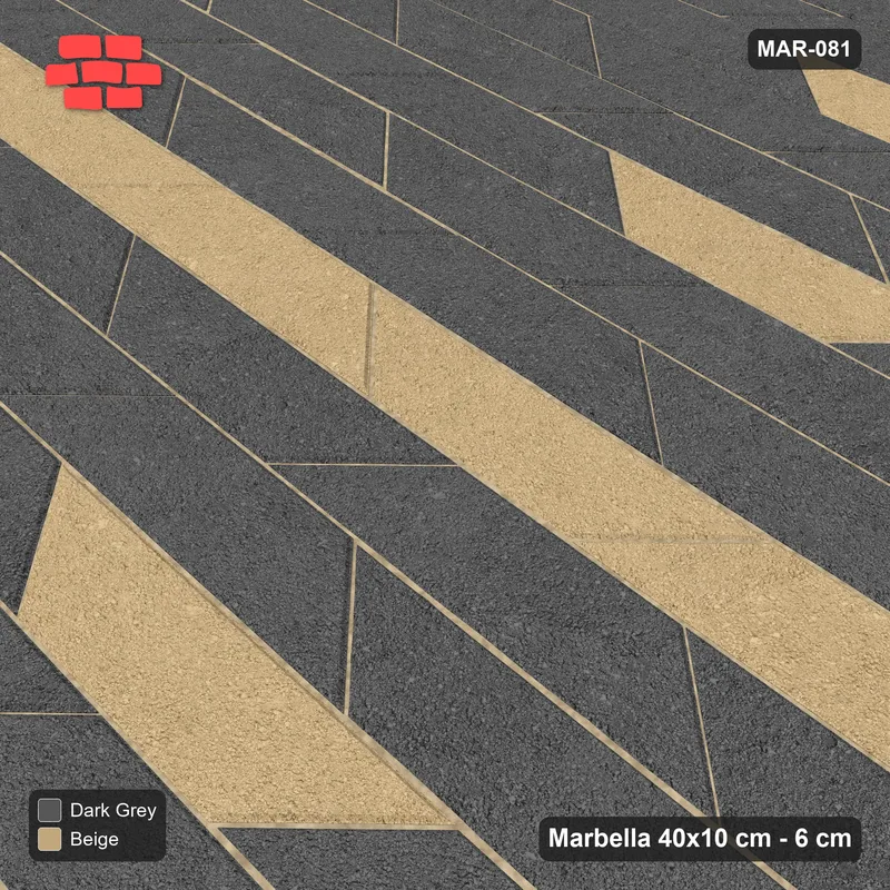 Interlock (Pasco) 40x10 cm · MAR-081 · Slim Cross Line - Stone & Earth with Kerb Frame · Side view Interlock (Pasco) 40x10 cm · MAR-081 · Slim Cross Line - Stone & Earth with Kerb Frame · Side view