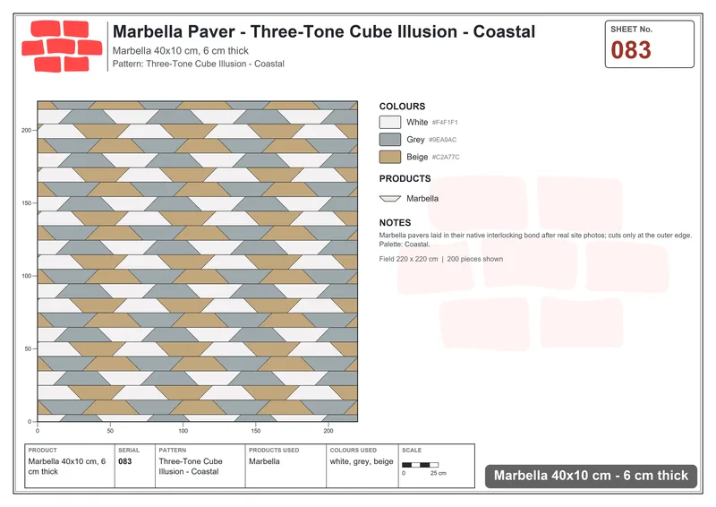 Interlock (Pasco) 40x10 cm · MAR-083 · Three-Tone Cube Illusion - Coastal · Laying plan Interlock (Pasco) 40x10 cm · MAR-083 · Three-Tone Cube Illusion - Coastal · Laying plan
