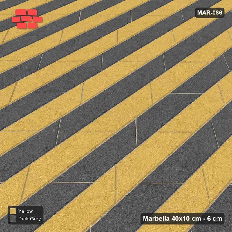 Interlock (Pasco) 40x10 cm · MAR-086 · Upright Alternating Course Stripes - Mustard Slate · Side view Interlock (Pasco) 40x10 cm · MAR-086 · Upright Alternating Course Stripes - Mustard Slate · Side view