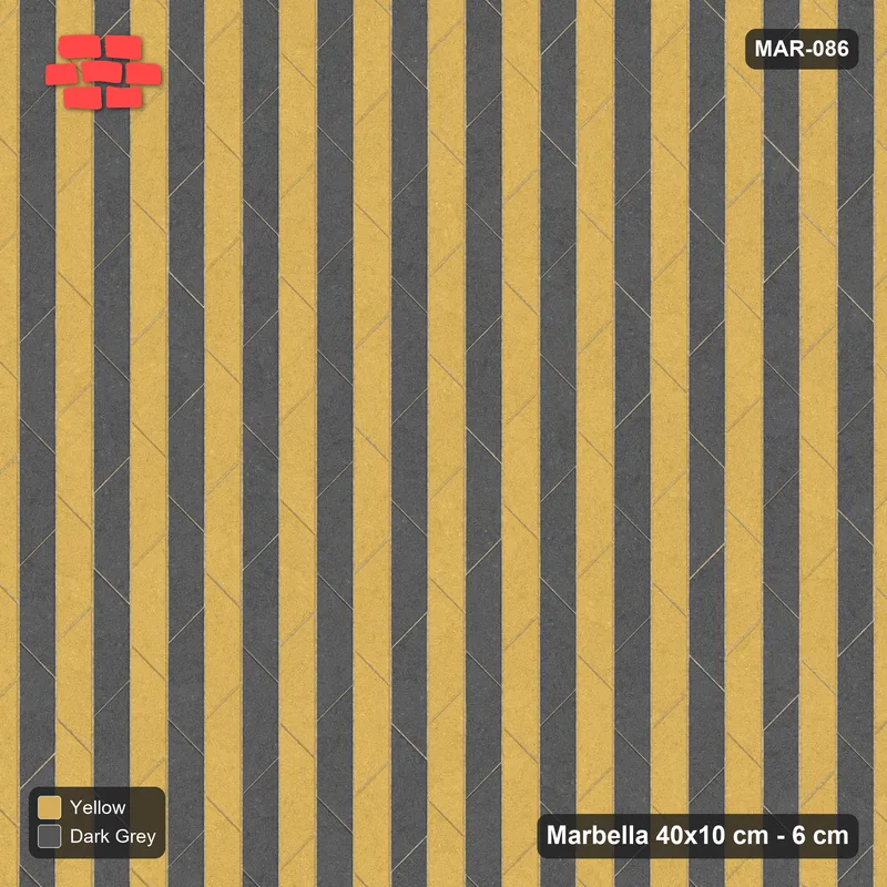 Interlock (Pasco) 40x10 cm · MAR-086 · Upright Alternating Course Stripes - Mustard Slate · Top view Interlock (Pasco) 40x10 cm · MAR-086 · Upright Alternating Course Stripes - Mustard Slate · Top view