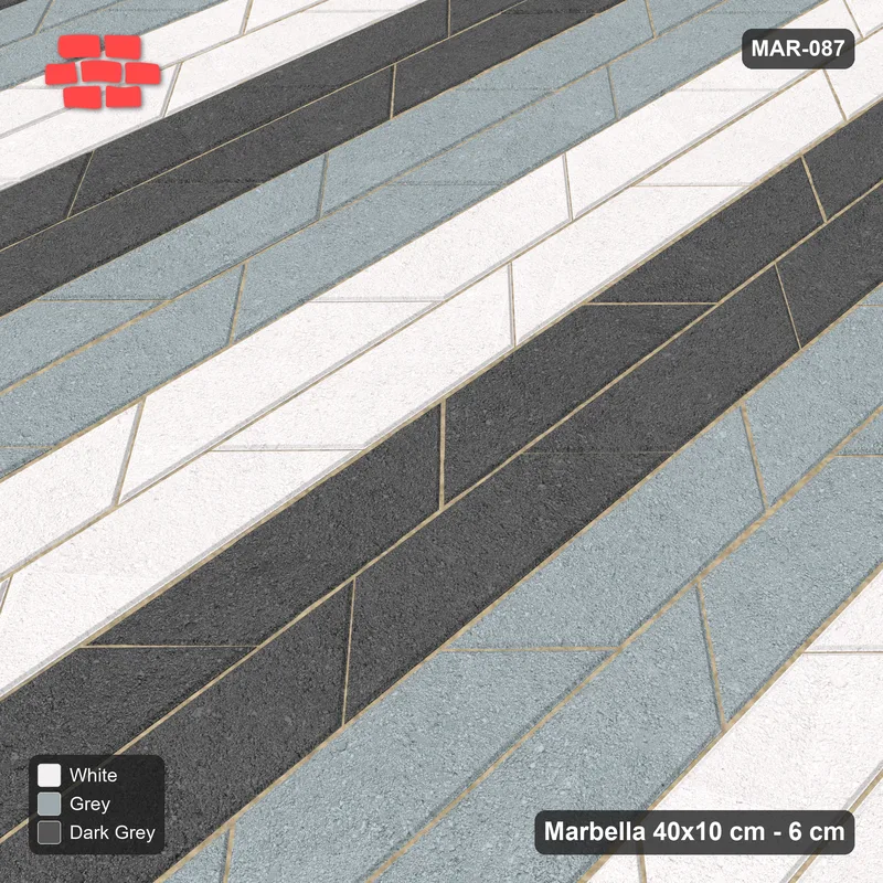 Interlock (Pasco) 40x10 cm · MAR-087 · Upright Wide Three-Tone Courses - Monochrome · Side view Interlock (Pasco) 40x10 cm · MAR-087 · Upright Wide Three-Tone Courses - Monochrome · Side view