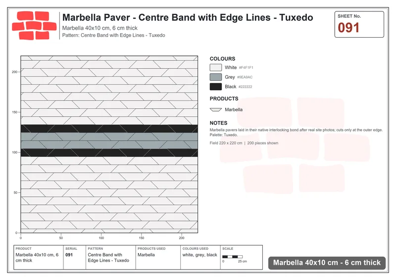 Interlock (Pasco) 40x10 cm · MAR-091 · Centre Band with Edge Lines - Tuxedo · Laying plan Interlock (Pasco) 40x10 cm · MAR-091 · Centre Band with Edge Lines - Tuxedo · Laying plan