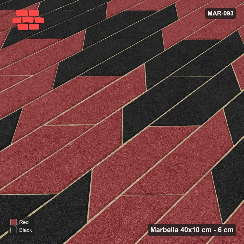 Interlock (Pasco) 40x10 cm · MAR-093 · Upright Column Stripes - Red & Black with Kerb Frame · Side view Interlock (Pasco) 40x10 cm · MAR-093 · Upright Column Stripes - Red & Black with Kerb Frame · Side view
