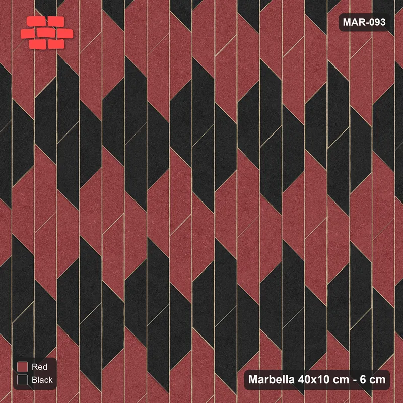 Interlock (Pasco) 40x10 cm · MAR-093 · Upright Column Stripes - Red & Black with Kerb Frame · Top view Interlock (Pasco) 40x10 cm · MAR-093 · Upright Column Stripes - Red & Black with Kerb Frame · Top view