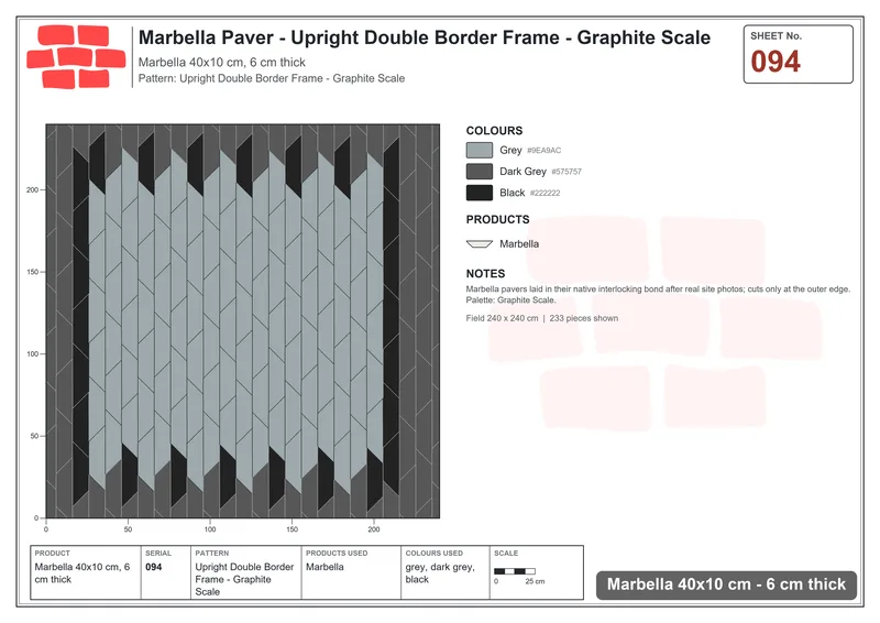 Interlock (Pasco) 40x10 cm · MAR-094 · Upright Double Border Frame - Graphite Scale · Laying plan Interlock (Pasco) 40x10 cm · MAR-094 · Upright Double Border Frame - Graphite Scale · Laying plan