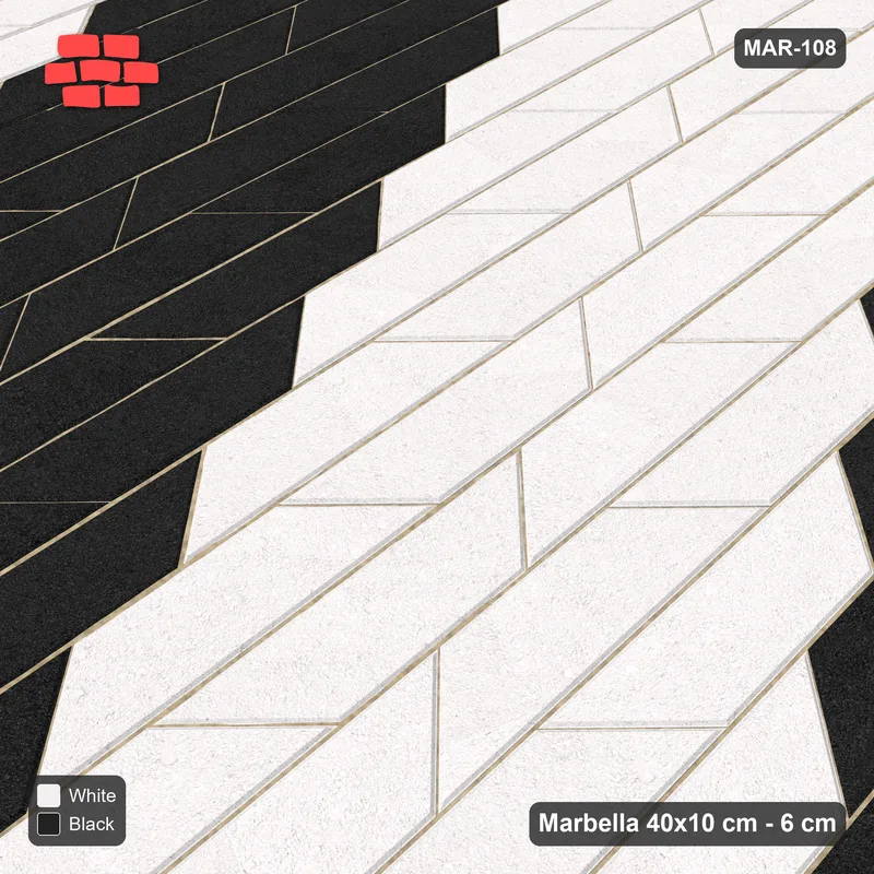 Interlock (Pasco) 40x10 cm · MAR-108 · Upright Diagonal Bands - Contrast with Kerb Frame · Side view Interlock (Pasco) 40x10 cm · MAR-108 · Upright Diagonal Bands - Contrast with Kerb Frame · Side view
