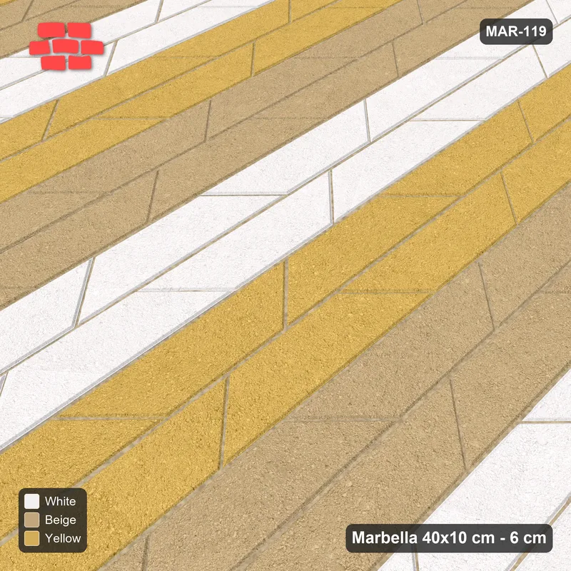Interlock (Pasco) 40x10 cm · MAR-119 · Upright Wide Three-Tone Courses - Golden Sand · Side view Interlock (Pasco) 40x10 cm · MAR-119 · Upright Wide Three-Tone Courses - Golden Sand · Side view
