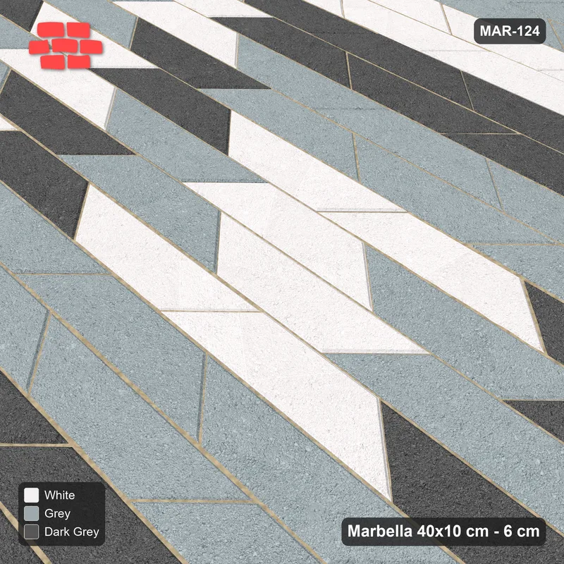 Interlock (Pasco) 40x10 cm · MAR-124 · Concentric Square Rings - Monochrome with Kerb Frame · Side view Interlock (Pasco) 40x10 cm · MAR-124 · Concentric Square Rings - Monochrome with Kerb Frame · Side view