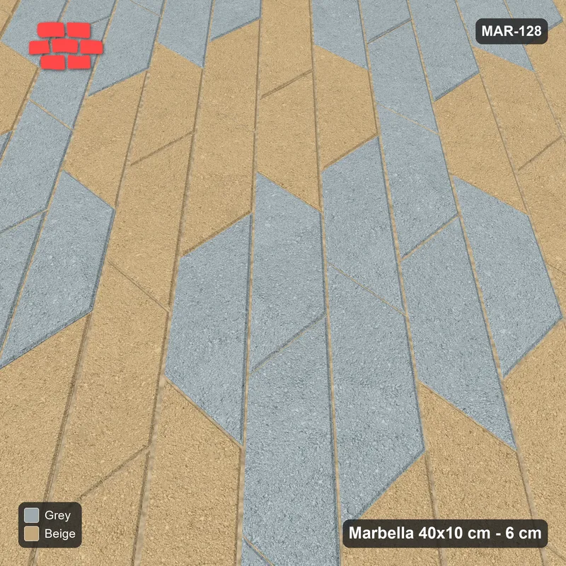 Interlock (Pasco) 40x10 cm · MAR-128 · Counter-Diagonal Lattice Cell Checkerboard - Warm Grey with Kerb Frame · Side view Interlock (Pasco) 40x10 cm · MAR-128 · Counter-Diagonal Lattice Cell Checkerboard - Warm Grey with Kerb Frame · Side view