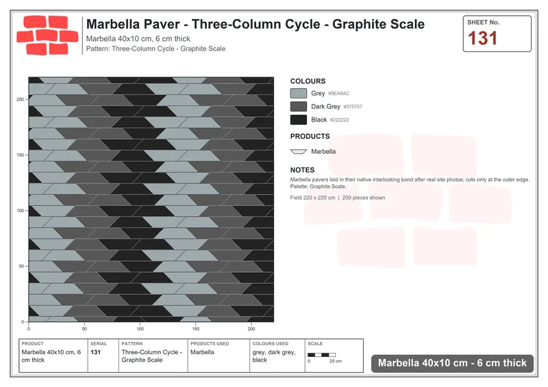 Interlock (Pasco) 40x10 cm · MAR-131 · Three-Column Cycle - Graphite Scale · Laying plan Interlock (Pasco) 40x10 cm · MAR-131 · Three-Column Cycle - Graphite Scale · Laying plan