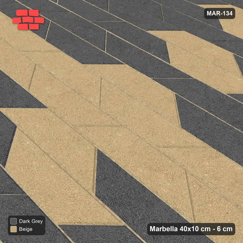 Interlock (Pasco) 40x10 cm · MAR-134 · Central Cross Band - Stone & Earth with Kerb Frame · Side view Interlock (Pasco) 40x10 cm · MAR-134 · Central Cross Band - Stone & Earth with Kerb Frame · Side view