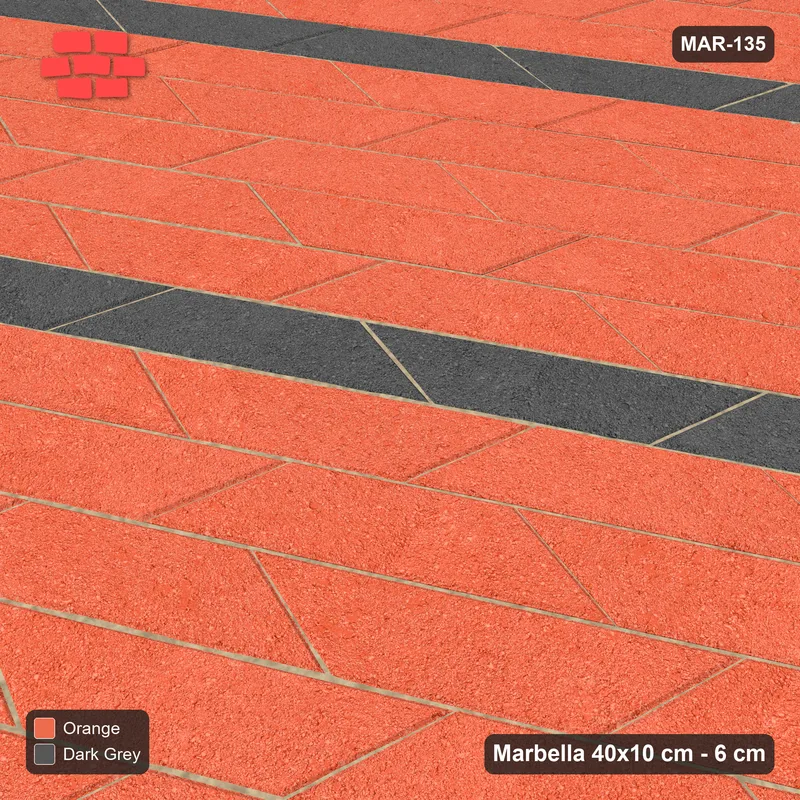 Interlock (Pasco) 40x10 cm · MAR-135 · 30-Degree Fine Accent Stripes - Ember with Kerb Frame · Side view Interlock (Pasco) 40x10 cm · MAR-135 · 30-Degree Fine Accent Stripes - Ember with Kerb Frame · Side view