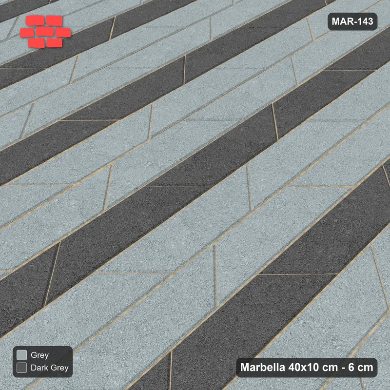 Interlock (Pasco) 40x10 cm · MAR-143 · Upright Close Accent Courses - Charcoal Edge with Kerb Frame · Side view Interlock (Pasco) 40x10 cm · MAR-143 · Upright Close Accent Courses - Charcoal Edge with Kerb Frame · Side view