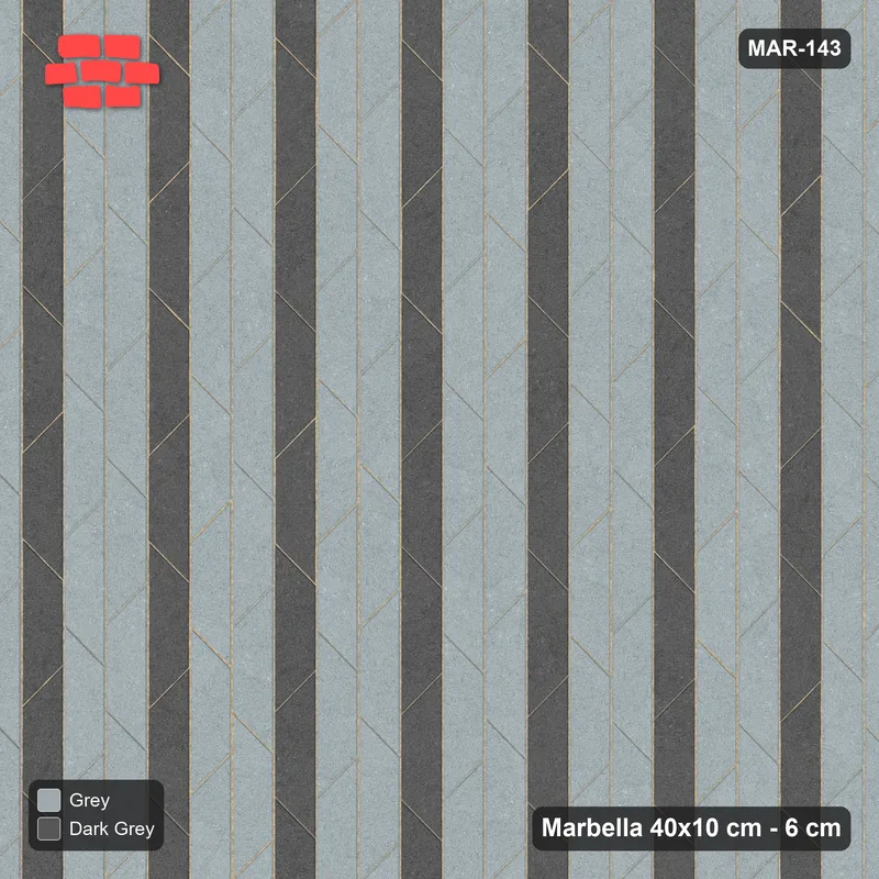 Interlock (Pasco) 40x10 cm · MAR-143 · Upright Close Accent Courses - Charcoal Edge with Kerb Frame · Top view Interlock (Pasco) 40x10 cm · MAR-143 · Upright Close Accent Courses - Charcoal Edge with Kerb Frame · Top view