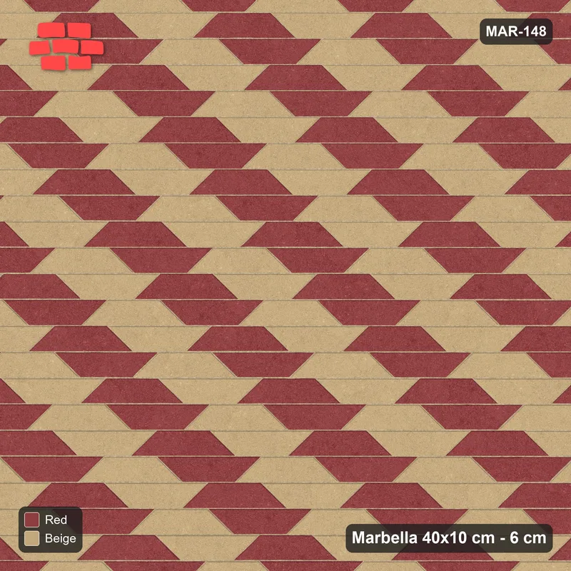 Interlock (Pasco) 40x10 cm · MAR-148 · Two-Tone Cube Chevron - Terracotta · Top view Interlock (Pasco) 40x10 cm · MAR-148 · Two-Tone Cube Chevron - Terracotta · Top view