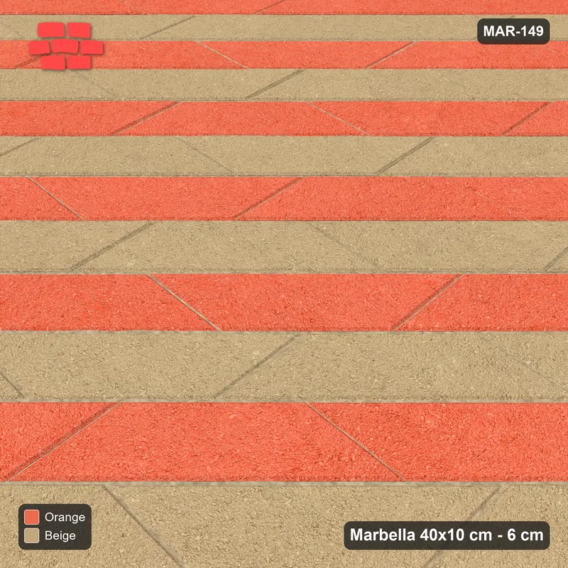 Interlock (Pasco) 40x10 cm · MAR-149 · Diagonal Alternating Course Stripes - Clay Court with Kerb Frame · Side view Interlock (Pasco) 40x10 cm · MAR-149 · Diagonal Alternating Course Stripes - Clay Court with Kerb Frame · Side view